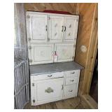ANTIQUE HOOSIER CABINET, NEEDS SOME WORK, HANDLES