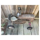 VINTAGE METAL PEDAL TRACTOR WITH WOODEN SEAT, APPE