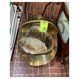 GROUP OF BRASS COLOR DECORATIVE ITEMS, STOOL, LOG