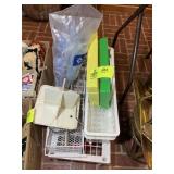 GROUP OF PLASTIC AND METAL STORAGE ITEMS, BASKETS,
