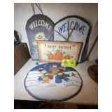 GROUP OF SLATE DOOR SIGNS, WELCOME, ETC