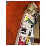 TOTE WITH MISC OFFICE SUPPLIES, ADDRESS LABELS, PH