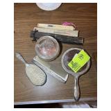 VINTAGE VANITY SET, MIRROR, COMB, BRUSH, ETC