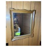WOOD FRAMED MIRROR, 21 IN X 25 IN