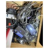 BOX WITH MISC ELECTRICAL ITEMS, CORDS, CABLES, LIN