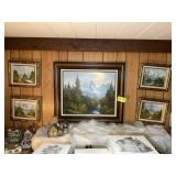 GROUP OF FRAMED OIL ON CANVAS WALL ART, 4 SMALLER