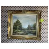 FRAMED OIL ON CANVAS, WOODS WITH POND, 32 IN X 27
