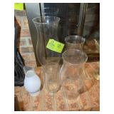 GROUP OF GLASS HURRICANE SHADES AND OIL LAMP CHIMN