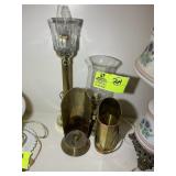 GROUP OF MISC CANDLE HOLDERS, OIL LAMP, ELECTRIC L