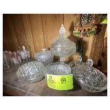 GROUP OF COVERED GLASS CANDY DISHES, 3 IN UP TO 12