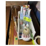 GROUP OF ARTS AND CRAFTS ITEMS, PAINT, THREAD, BOW