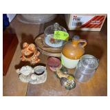 GROUP OF MISC DECORATIVE ITEMS, CHEESE DISH WITH D