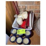 LARGE GROUP OF MISC CANDLES AND HOLDERS