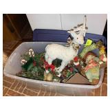 LARGE TOTE WITH MISC CHRISTMAS Dï¿½COR, WHITE DEER,