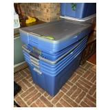 GROUP OF LARGE STORAGE TOTES, WITH LIDS, BLUE AND