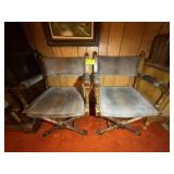PAIR OF VINTAGE WOOD FRAME SIDE CHAIRS, PADDED SEA