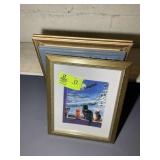 GROUP OF FRAMED PRINTS, SANTA AND CAT THEMED, 13 I