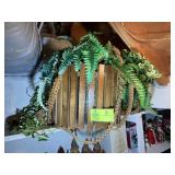 LARGE VINTAGE WOODEN HANGING BASKET WITH ARTIFICIA