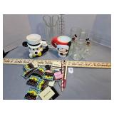 Disney vase, mugs, matches
