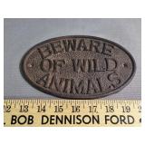 Metal Beware of Wild Animal Plaque