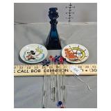 Cobalt Donald perfume bottle, Disneyland plate, +