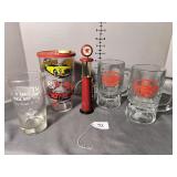 Reed & Bell Root beer mugs, mini Texaco Gas Pump +