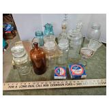 Vintage jars, Planters peanuts, Clorox, Plus
