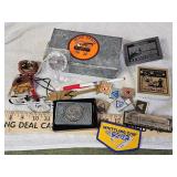 B.S.A. harmonica, belt buckles memorabilia