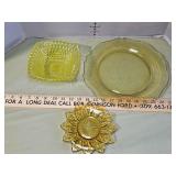 Yellow and green depression glass