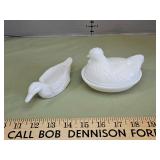 Vintage white milk glass chicken and duck