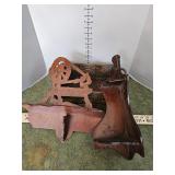 Antique wood Corner shells, metal basket