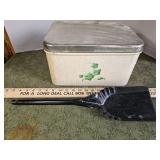 Vintage tin bread box and coal scoop