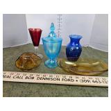 Iridescent glass lidded jar and more