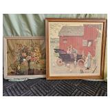 Rockwell and framed floral artwork