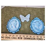 1970s blue wall chalk art, butterfly repaired