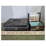 Antique metal box and wood jewelry box