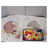 Vintage Christmas ornaments and lacework