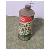 Vintage wolf's head outboard motor oil can