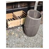 Nail keg and a pair of crates