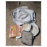 Plastic trays sausage grinder and tarp