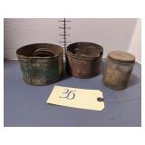 Coffee Cans and lidded glass jar