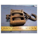 Antique Double Block and Pulley with large Hook