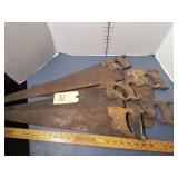 5 antique Wood Handled Saws