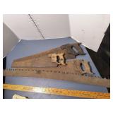 3 Antique Wood Handled Saws & 2 Man Saw Blade