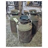 3 vintage metal milk cans