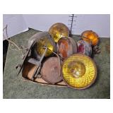 Vintage yellow and red tractor lights