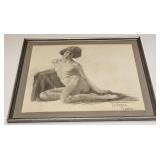 1923 CHARCOAL FEMALE NUDE BY E V BARNES