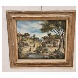VINTAGE OIL ON CANVAS MEXICO TOWN VIEW SIGNED