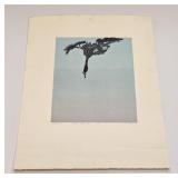 VINTAGE ABSTRACT BIRD COLOR ETCHING SIGNED 1974