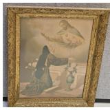 ANTIQUE CHROMO LITHO CHRIST APPEARING BEFORE A NUN